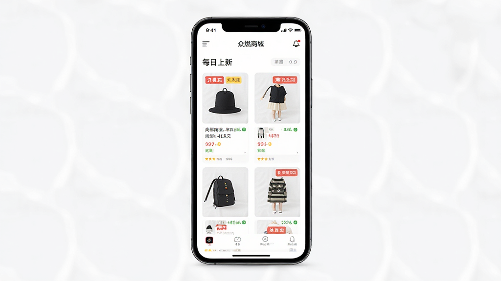 众燃商城应用首页展示每日上新商品列表,手机屏幕居中,布局清晰,排版整齐,风格现代简约,细节包含商品缩略图与优惠标签,画质高清,干净,无多余元素